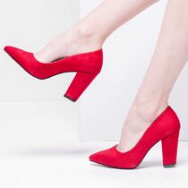 Red Suede Chunky Heel Shoes for Women MA-023