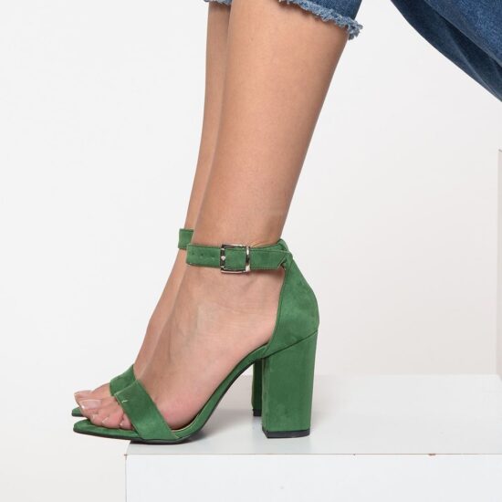 Green Suede Chunky Heel Dress Shoes for Women MA-030