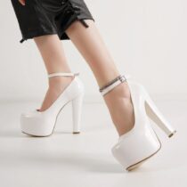 White Shiny High Heel Platform Sandals for Women RA-304