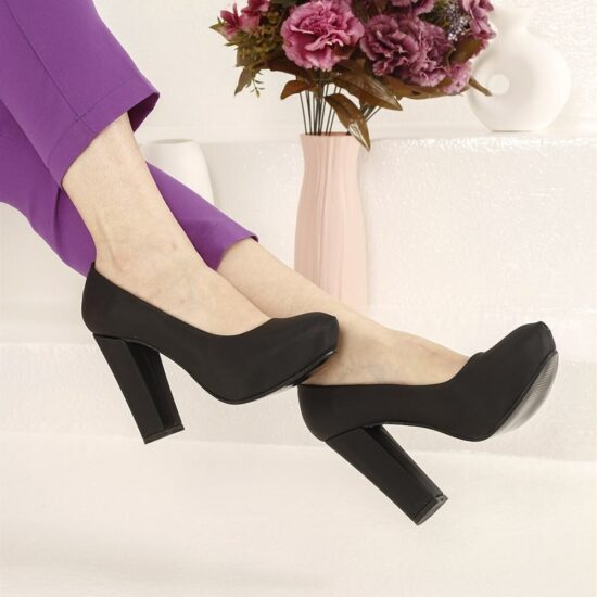 Black Satin Platform Chunky Heel for Women RA-515