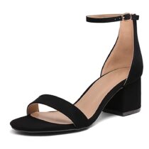 Black Suede Low Heel Sandals for Ladies RA-155