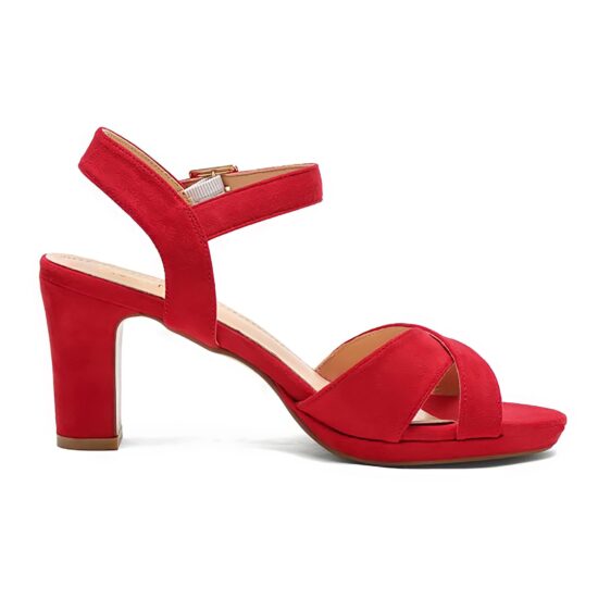 Red Ankle Strap Block Heels for Women RA-160