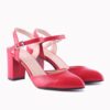 Red Ankle Strap Low Heels for Women RA-145