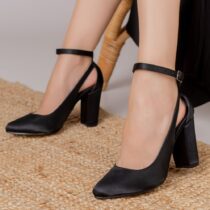Black Satin Ankle Strap Women Shoes RA-8030