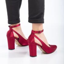 Burgundy Satin Ankle Strap Women Shoes RA-8030