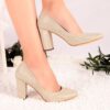 Gold Chunky Heel Shoes for Women MA-023