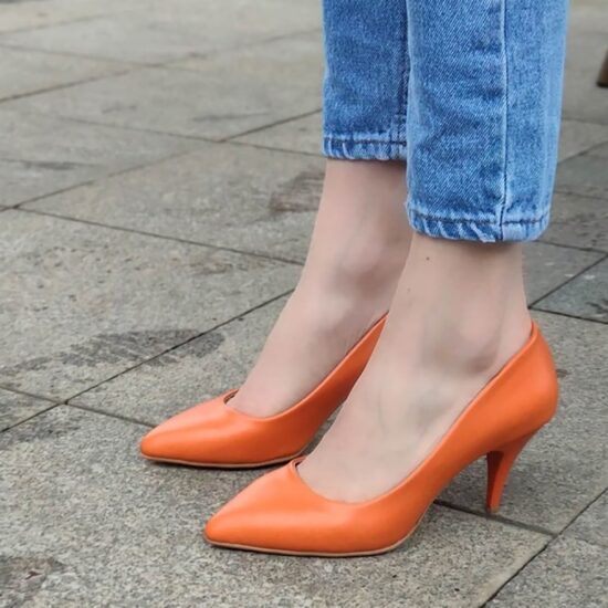 Orange 3 inch Heels for Women Closed toe MA-017