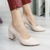 Cream Low Heel Dress Shoes for Ladies MA-024