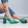 Green Satin Ankle Strap Heels for Women MA-028