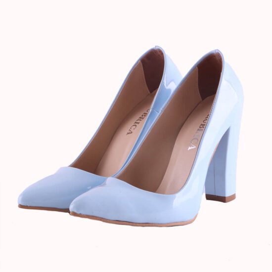 Blue Shiny Chunky Heel Shoes for Women MA-023