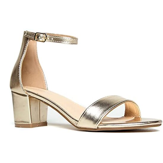 Gold Mirror Low Heel Sandals for Ladies RA-155