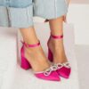 Fushcia Chunky Heel Shoes with Bow for Women RA-032