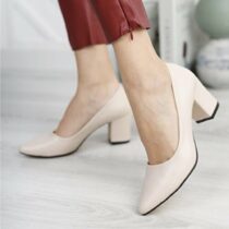 Cream Low Heel Dress Shoes for Ladies MA-024