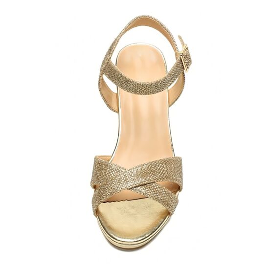 Gold Ankle Strap Block Heels for Women RA-160