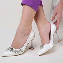 White Shiny Transparent High Heel Shoes for Women RA-510