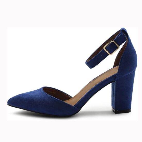 Blue Chunky High Heel Shoes with Ankle Straps for Women RA-062