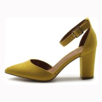 Mustard Chunky High Heel Shoes with Ankle Straps for Women RA-062