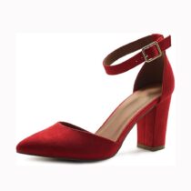 Red Chunky High Heel Shoes with Ankle Straps for Women RA-062