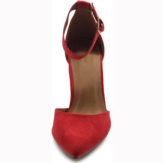 Red Chunky High Heel Shoes with Ankle Straps for Women RA-062