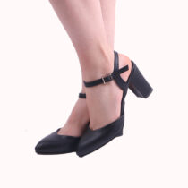 Black Ankle Strap Low Heels for Women RA-145