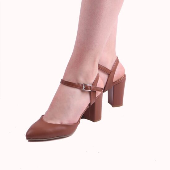 Brown Ankle Strap Low Heels for Women RA-145