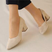 Beige Suede Low Heels Casual Shoes for Women RA-162