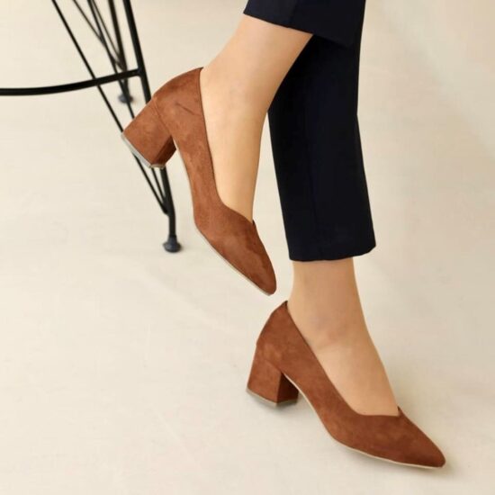 Brown Suede Low Heels Casual Shoes for Women RA-162