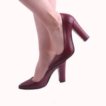 Burgundy Chunky Heel Shoes for Women MA-023