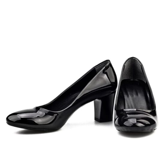 Black Shiny Low Heel Dress Shoes for Ladies MA-024