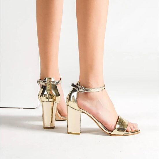 Gold Chunky Heel Dress Shoes for Women MA-030