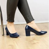 Blue Shiny Low Heel Dress Shoes for Ladies MA-024