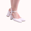 White Ankle Strap Low Heels for Women RA-145