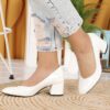 White Shiny Low Heel Dress Shoes for Ladies MA-024