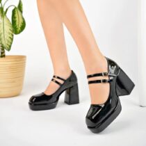 Black Chunky Heel Double Straps Mary Jane Shoe RA-05