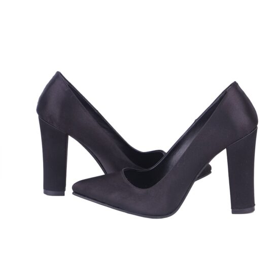 Black Satin Thick Heel Match Bag and Shoes RC-023