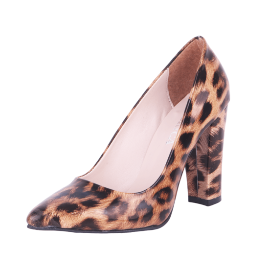 Leopard Shiny Chunky Heel Shoes for Women MA-023