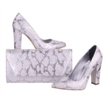 Silver Print Chunky Heel Match Bag and Shoes RC-023