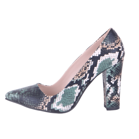 Green Print Chunky Heel Shoes for Women MA-023