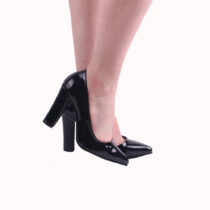 Black Shiny Chunky Heel Shoes for Women MA-023