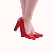 Red Shiny Chunky Heel Shoes for Women MA-023