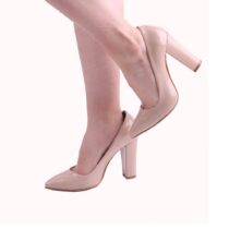 Beige Shiny Chunky Heel Shoes for Women MA-023