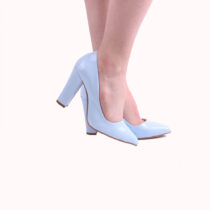 Blue Shiny Chunky Heel Shoes for Women MA-023