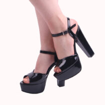 Black Shiny Wedding Platform Shoes for Bride RA-027