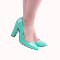 Green Shiny Chunky Heel Shoes for Women MA-023