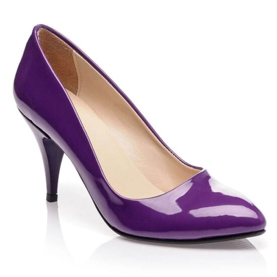 Purple Shiny 3 inch Heels for Women Closed toe MA-017