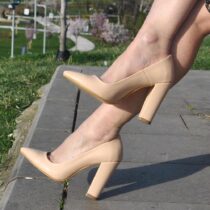 Beige Chunky Heel Shoes for Women MA-023