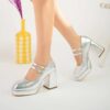 Silver Chunky Heel Double Straps Mary Jane Shoe RA-05