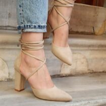 Beige Block High Heel with Ankle Strap for Women RA-04