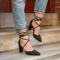 Black Block High Heel with Ankle Strap for Women RA-04