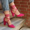 Fushcia Block High Heel with Ankle Strap for Women RA-04